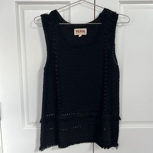 Peplin black fringe vest. Small stretchy comfortable. Visible knit design